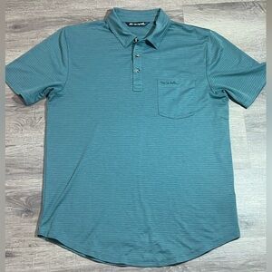 Travis Mathew Medium Knit Stripe Stretch Fitted Polo Shirt Front Pocket